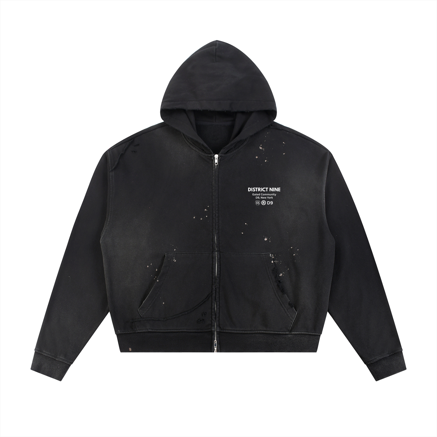 Sun Fade Frayed Raw Edge Fleece Zip Hoodie