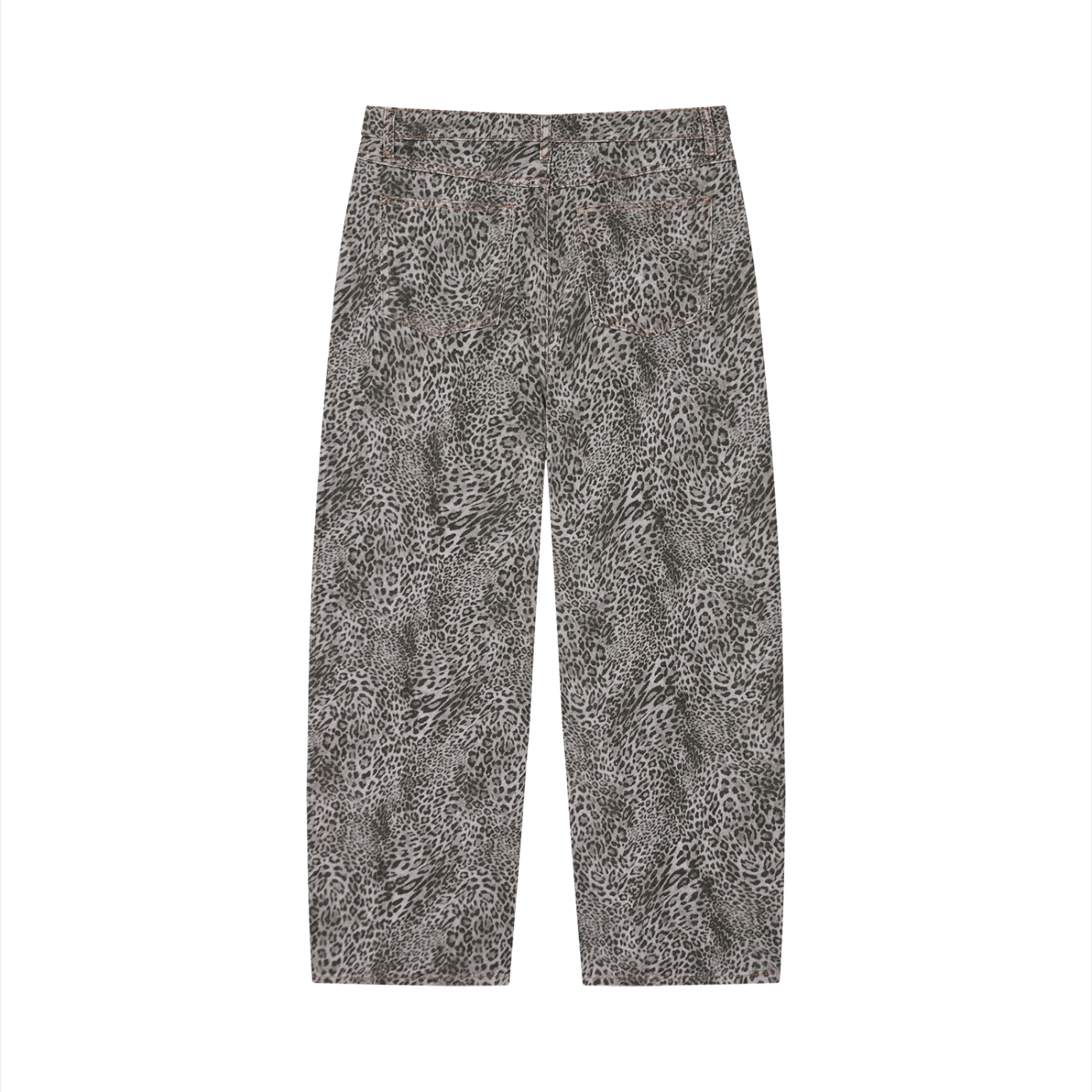 Unisex Vintage Wash Leopard Print Wide Leg Jeans